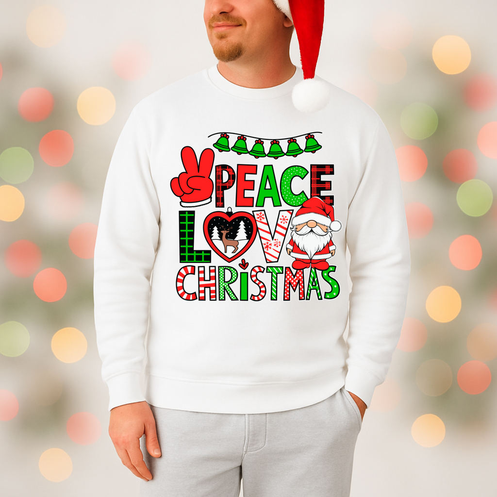 Christmas Peace Love Sweatshirt, Cozy Holiday Crewneck, Unisex Christmas Pullover Gift