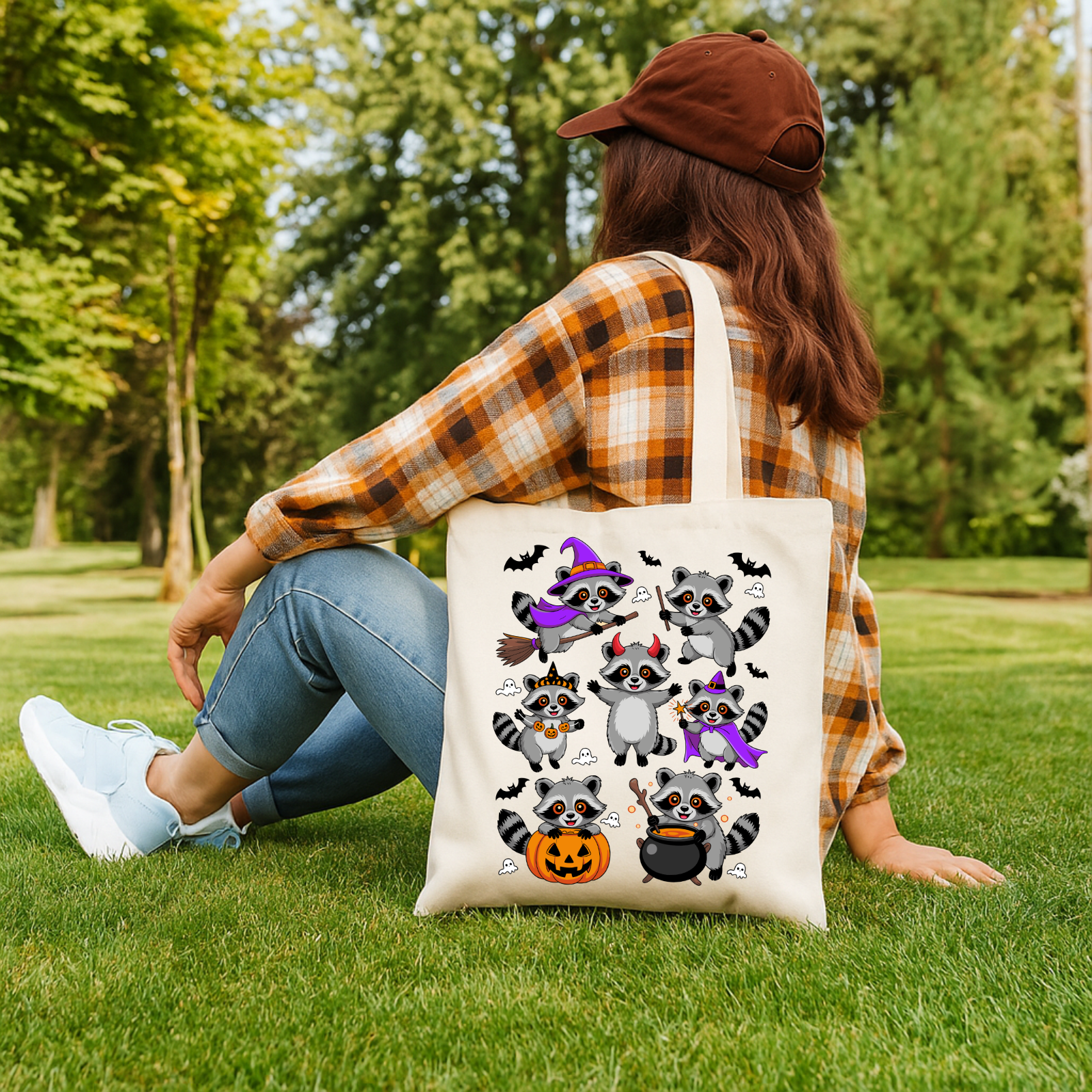 Playful Raccoon Halloween Tote Bag