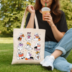 Cotton Canvas Tote Bag - Cute Ghosts Halloween Gift