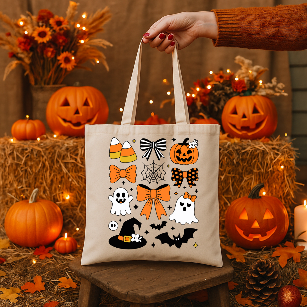 Spooky Ghost Halloween Tote Bag – Eco-Friendly Reusable Design