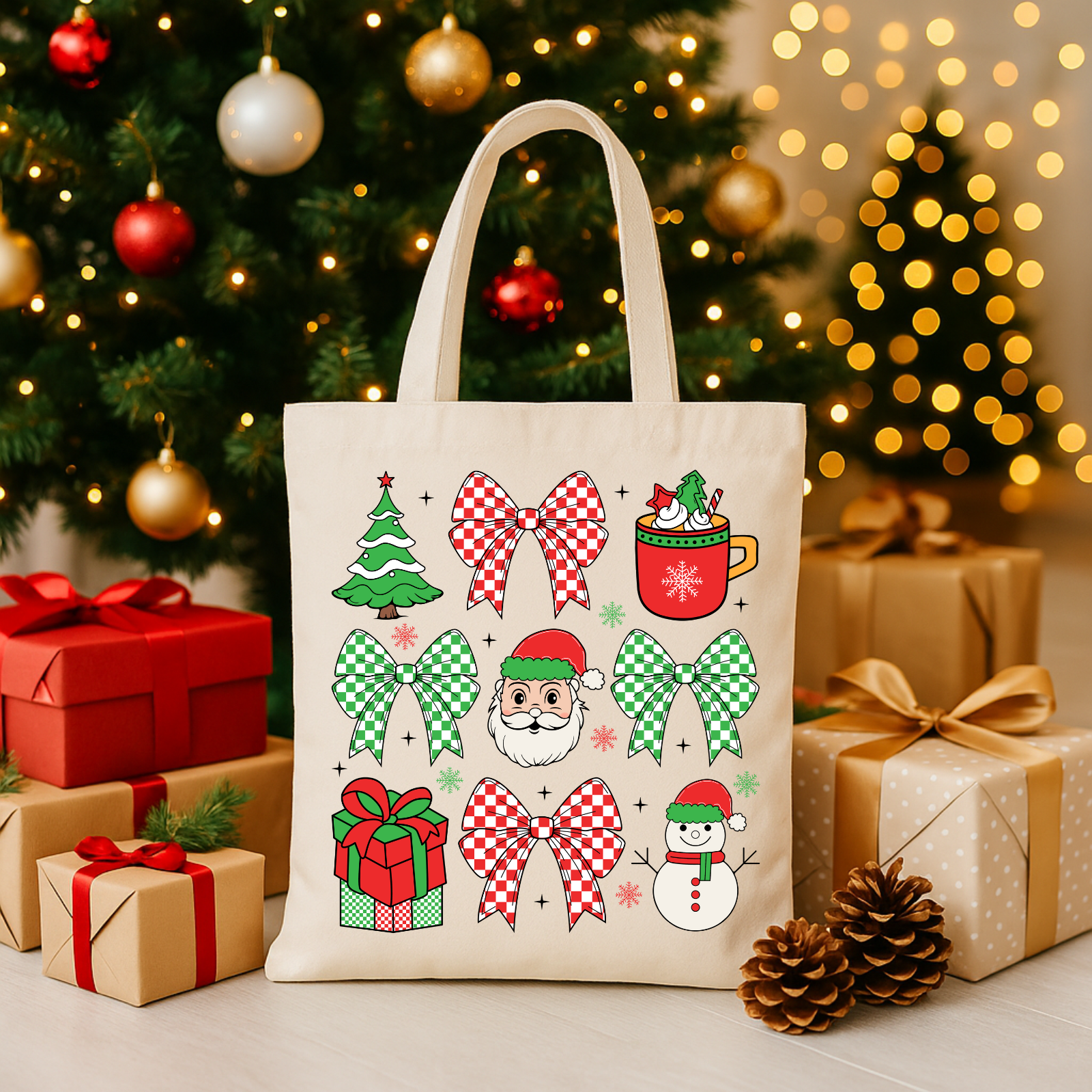 Festive Holiday Tote Bag – Reusable Christmas Winter Carryall