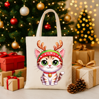Festive Cat Tote Bag – Cute Christmas Reusable Holiday Canvas