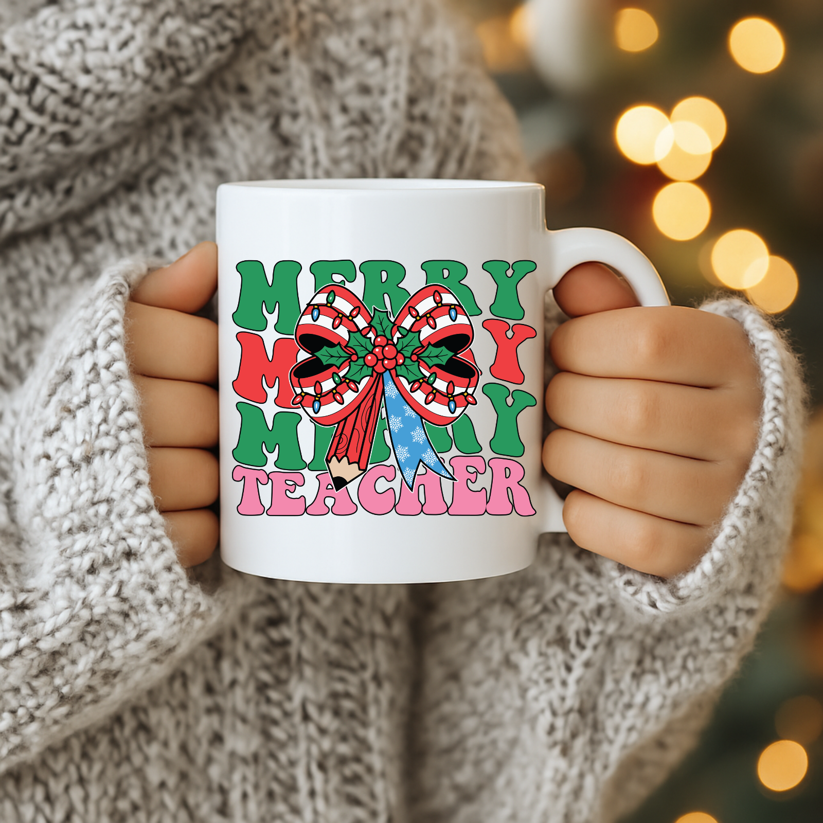 Merry Christmas Teacher Mug – Festive Holiday Coffee Cup Gift
