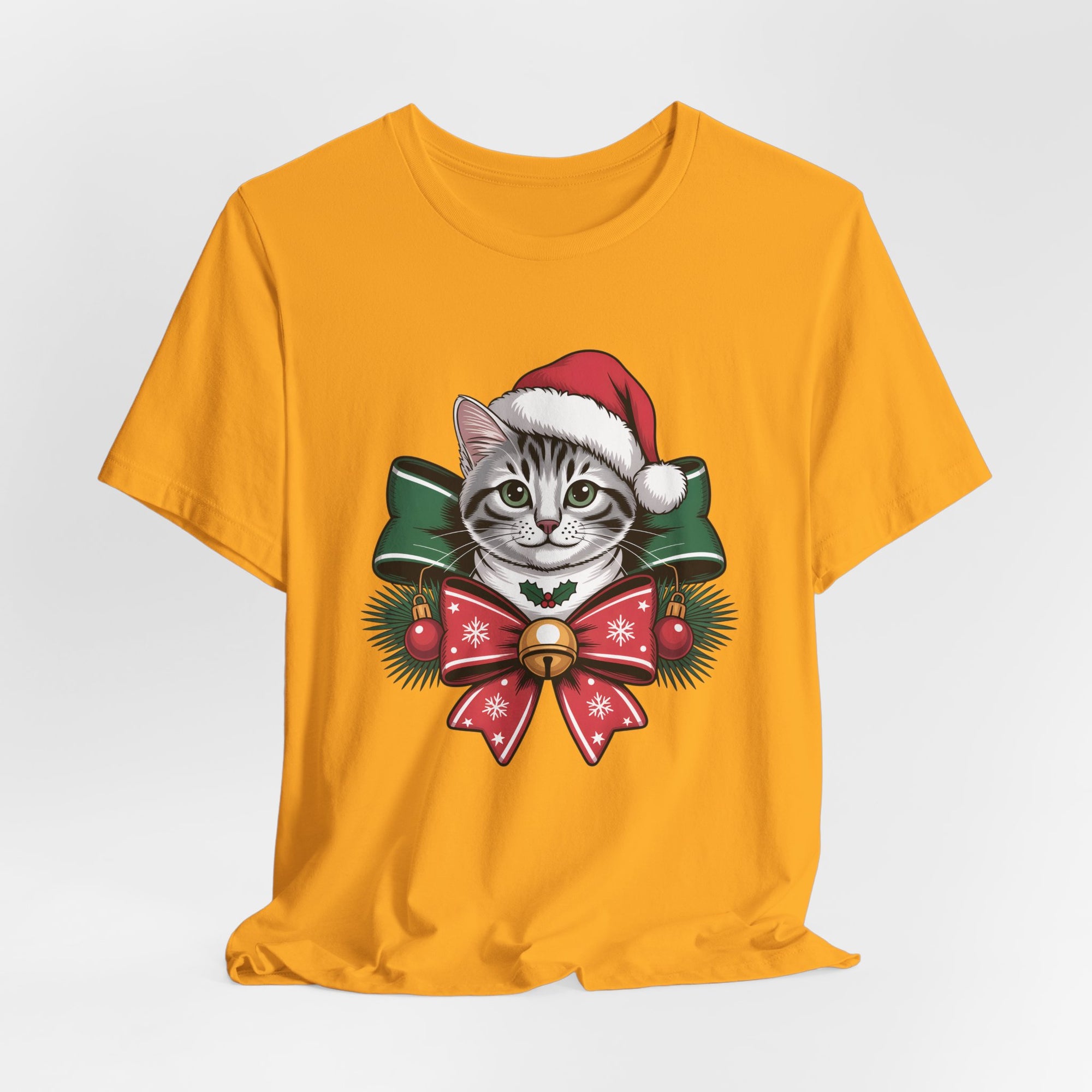 Festive Cat Christmas Tee, Cat Lover Gift, Holiday Shirt, Unisex T-Shirt
