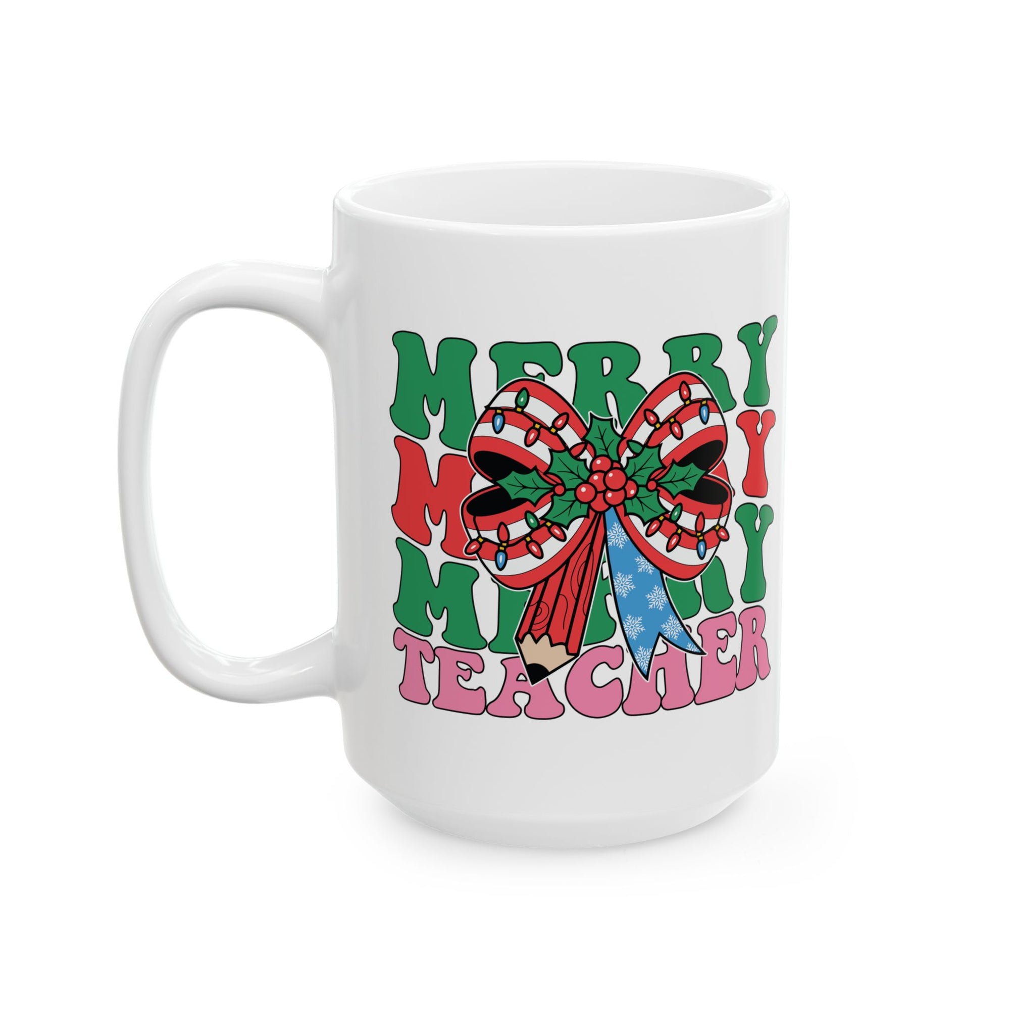 Merry Christmas Teacher Mug – Festive Holiday Coffee Cup Gift