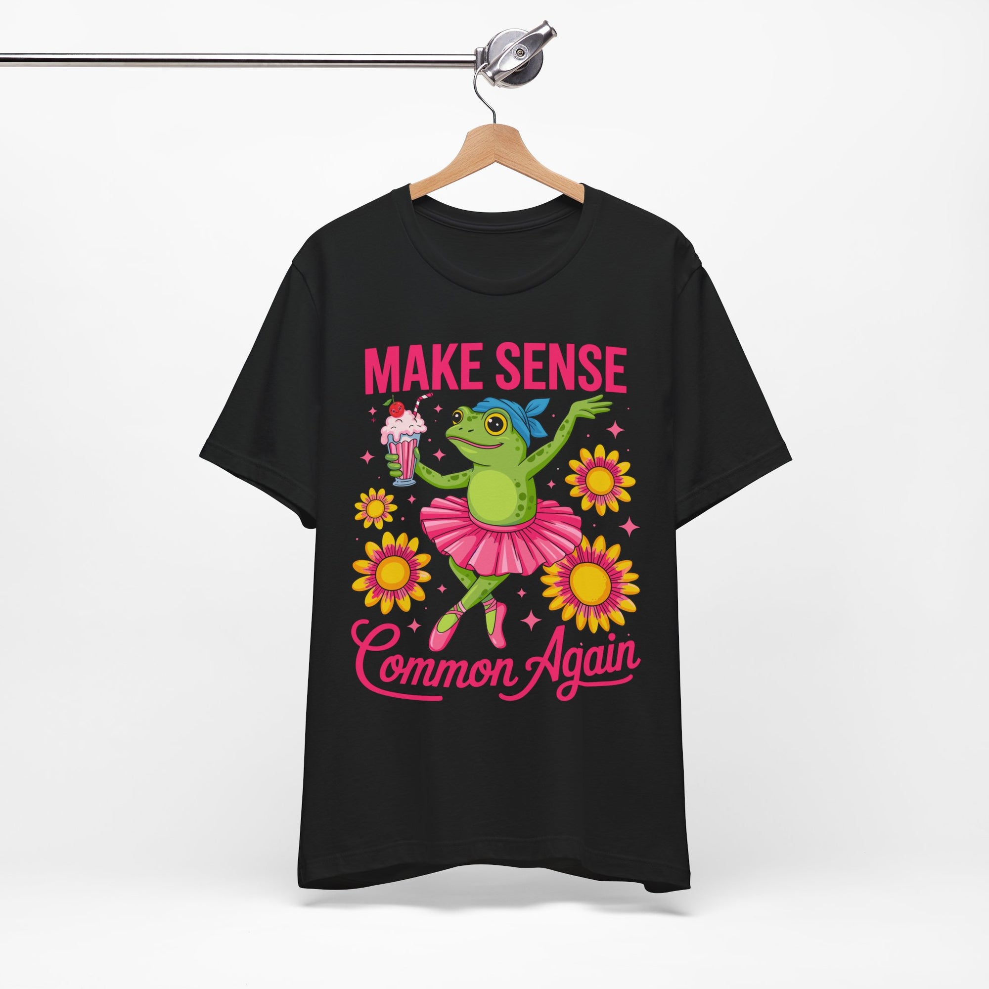 Make Sense Common Again T‑Shirt — Cute Dancing Frog Graphic Tee