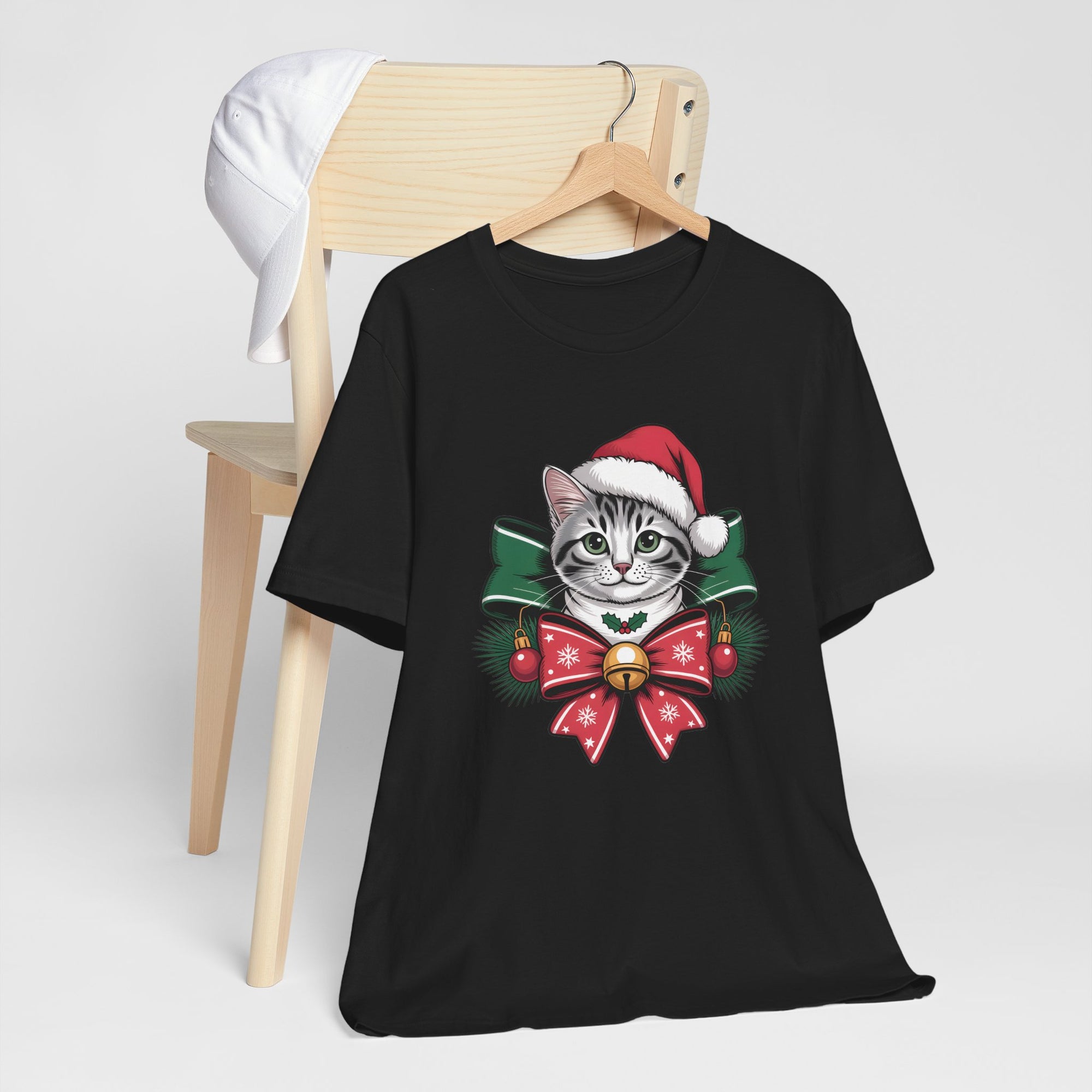 Festive Cat Christmas Tee, Cat Lover Gift, Holiday Shirt, Unisex T-Shirt