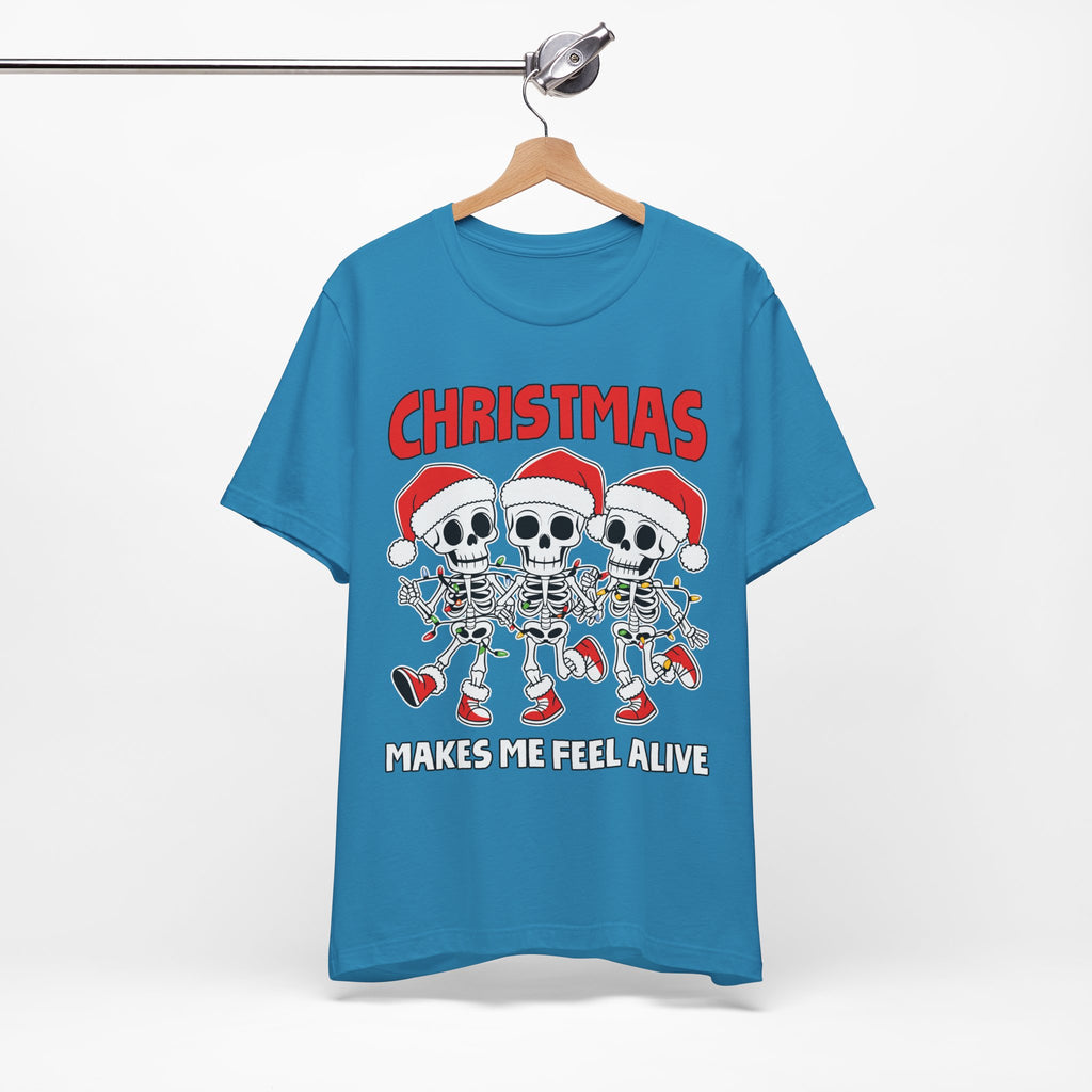 Skeleton Christmas Tee, Holiday Shirt, Unisex Christmas T-Shirt, Fun Winter Apparel, Party Outfit.