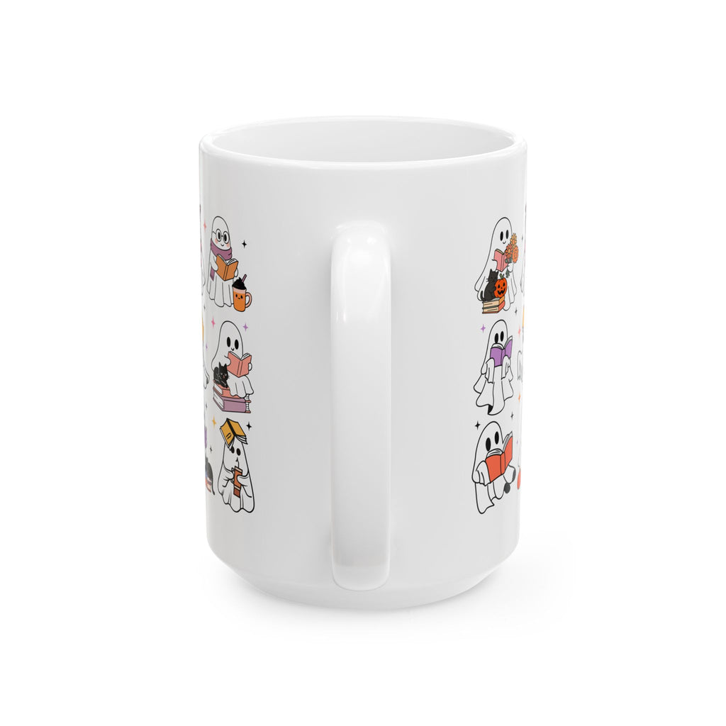 Adorable Ghost-Themed Ceramic Mug for Book Lovers | Halloween Gift, Cozy Home Decor, Cute Coffee Cup, Cat Lover Gift, Reading Mug