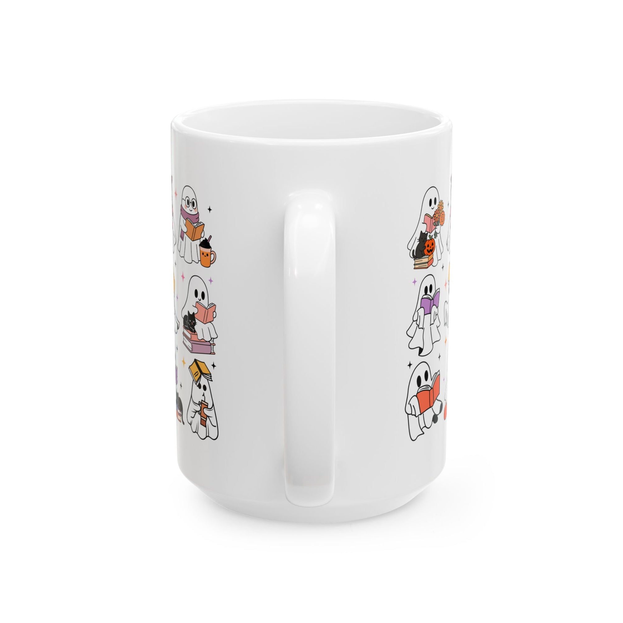 Adorable Ghost-Themed Ceramic Mug for Book Lovers | Halloween Gift, Cozy Home Decor, Cute Coffee Cup, Cat Lover Gift, Reading Mug