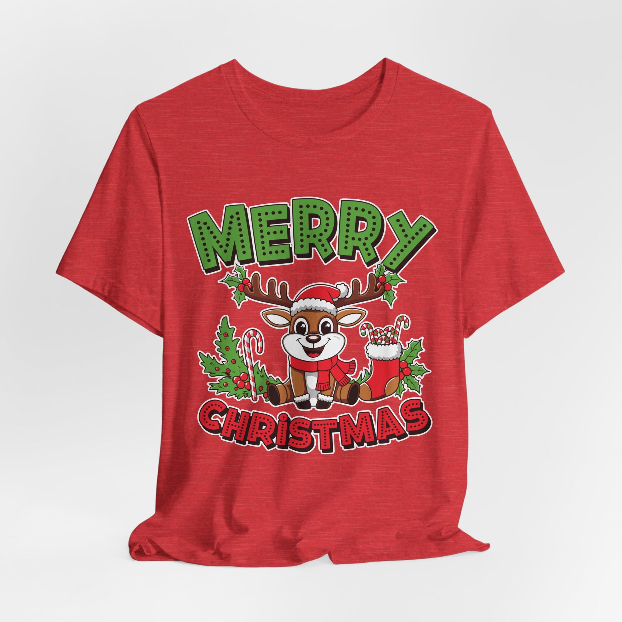 Merry Christmas Reindeer Tee, Festive Holiday Shirt, Unisex Christmas Apparel, Cute Gifts for Him/Her, Holiday Party Outfit