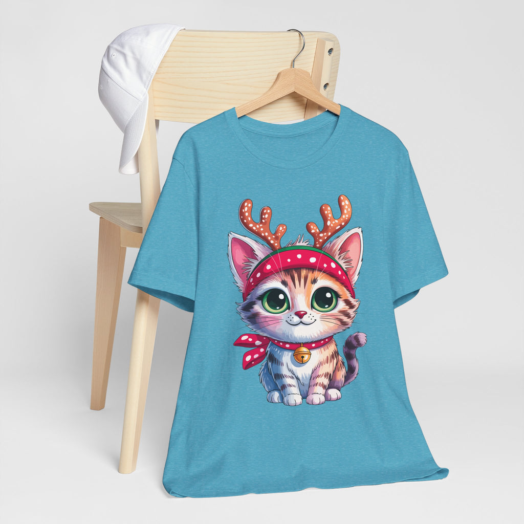 Cute Cat Holiday Tee Shirt, Unisex Cat Lover Gift, Christmas T-Shirt, Animal Graphic Tee, Fun Holiday Apparel