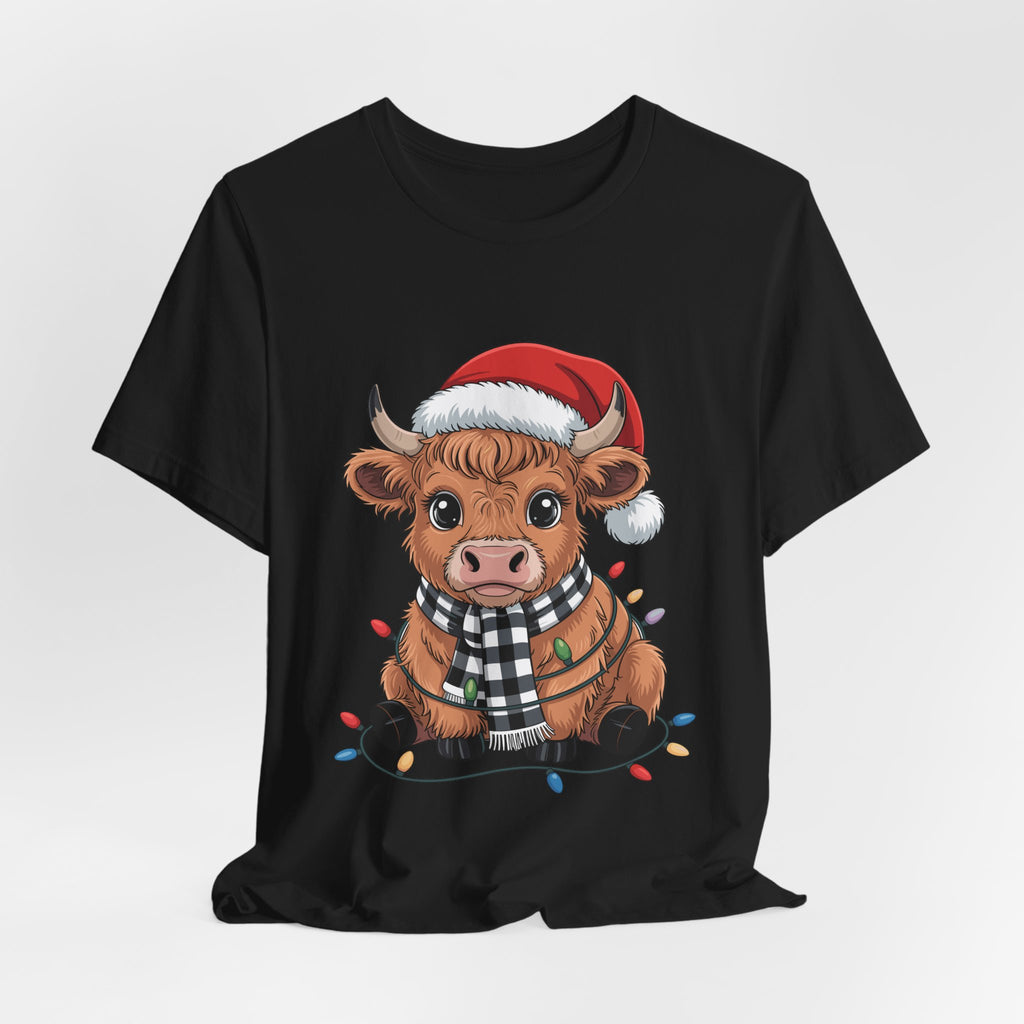 Festive Cow Christmas Tee, Unisex Holiday Shirt, Cute Animal T-Shirt