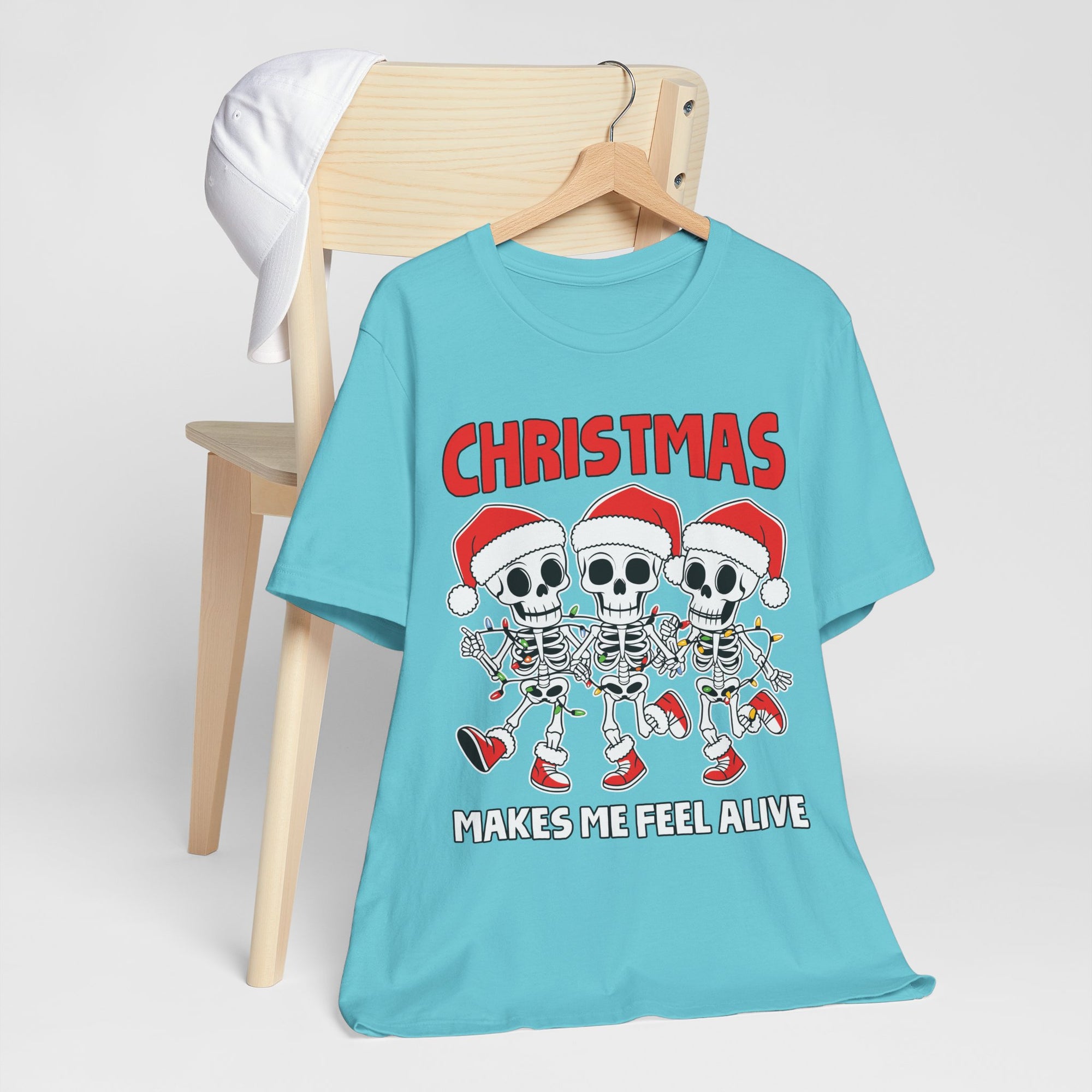 Skeleton Christmas Tee, Holiday Shirt, Unisex Christmas T-Shirt, Fun Winter Apparel, Party Outfit.