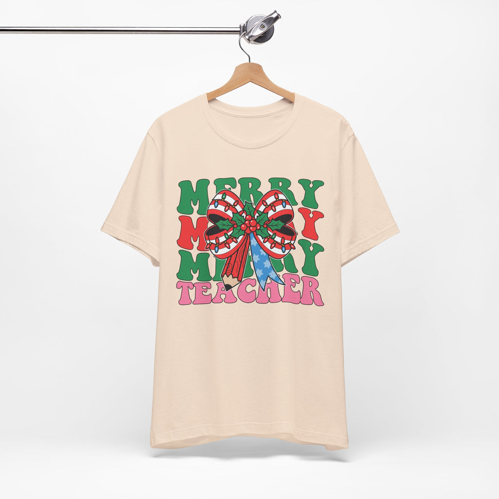 Merry Teacher T-Shirt | Cute Holiday Tee for Educators, Christmas Gift, Teacher Appreciation, Casual Wear, Festive Apparel