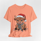 Festive Cow Christmas Tee, Unisex Holiday Shirt, Cute Animal T-Shirt