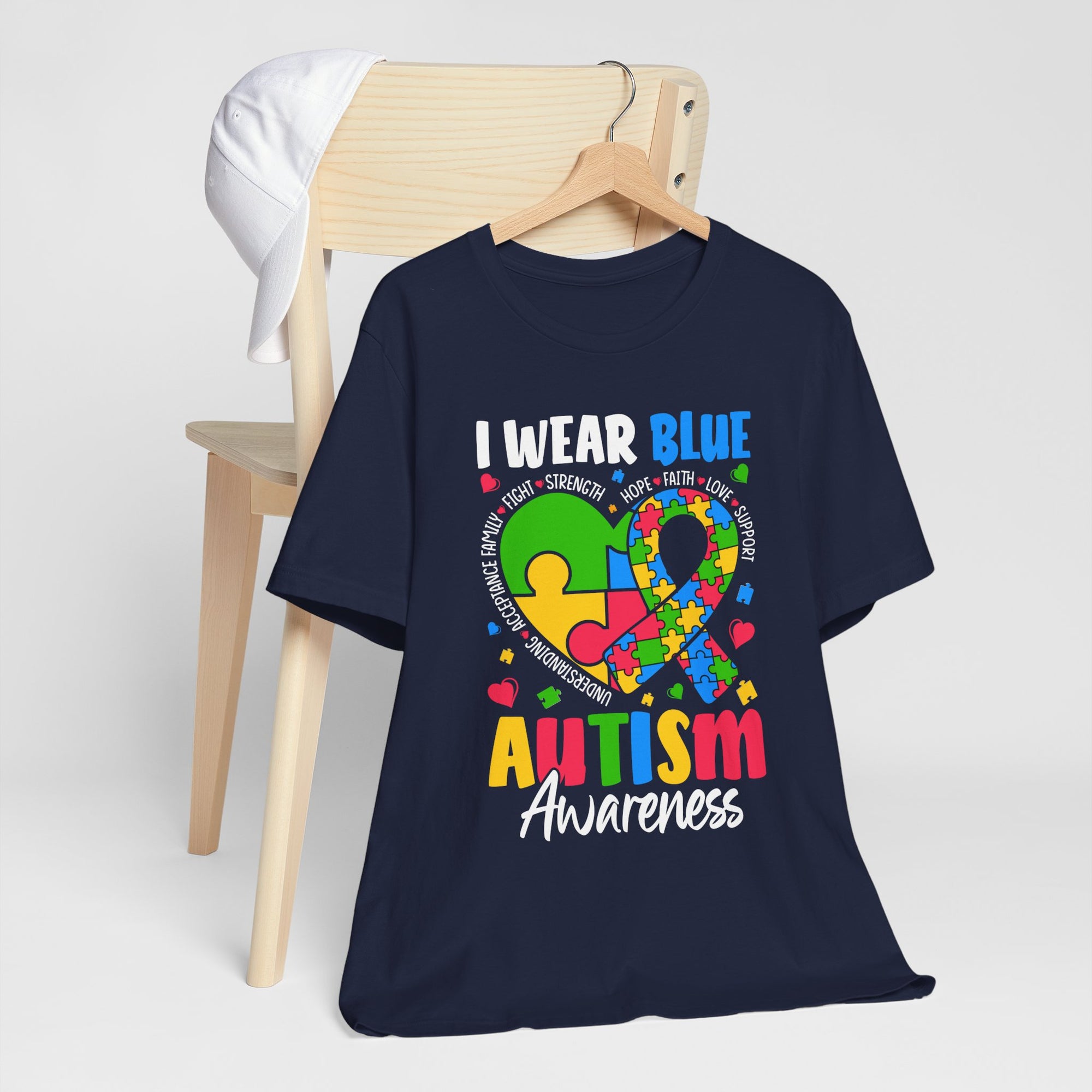 Autism Awareness Unisex Tee | I Wear Blue Puzzle Heart Support Shirt