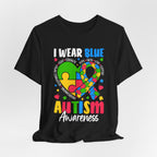 Autism Awareness Unisex Tee | I Wear Blue Puzzle Heart Support Shirt