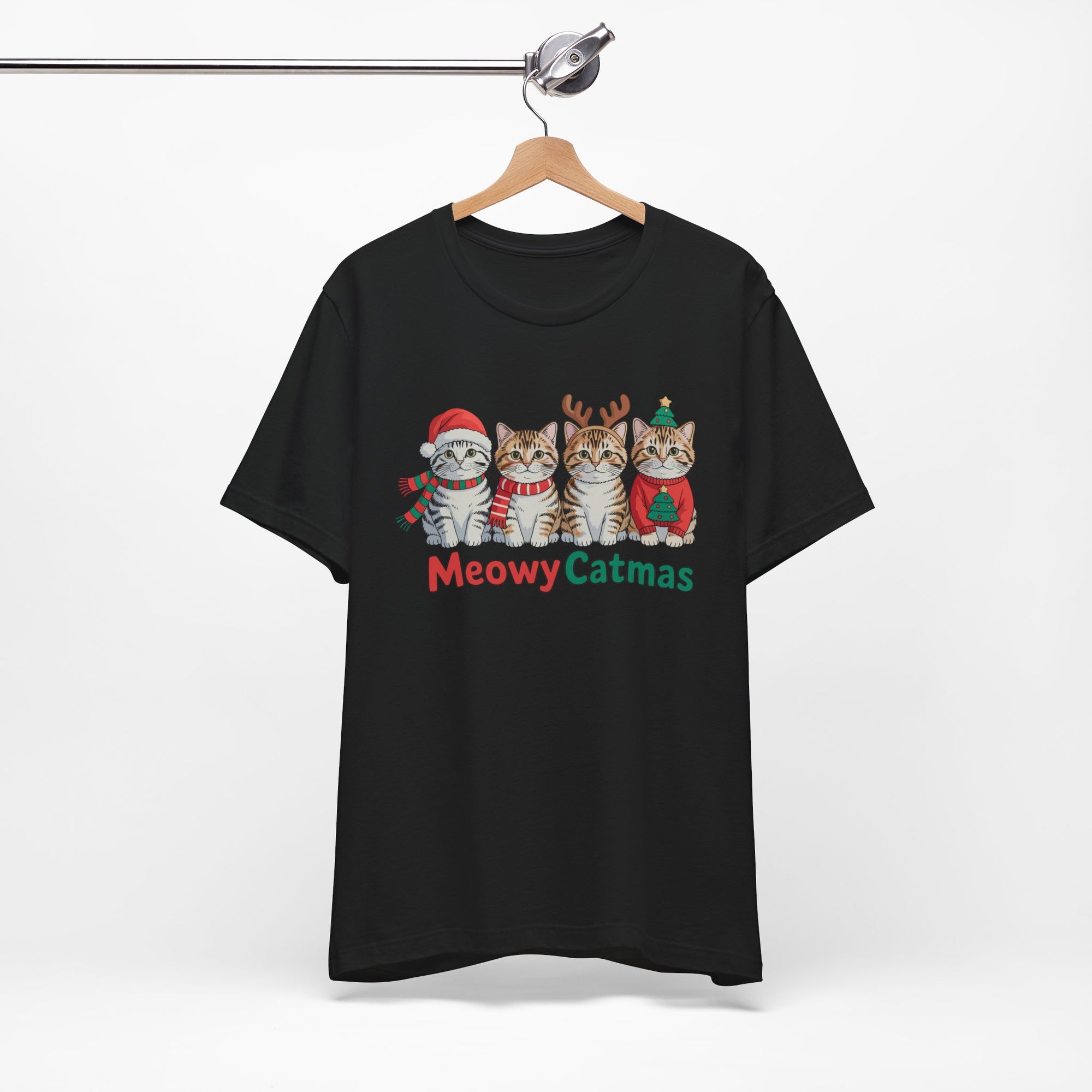 Meowy Catmas Short Sleeve Tee - Festive Cat Christmas T-Shirt