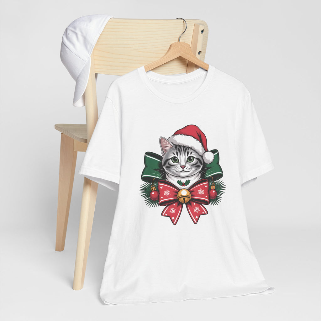 Festive Cat Christmas Tee, Cat Lover Gift, Holiday Shirt, Unisex T-Shirt