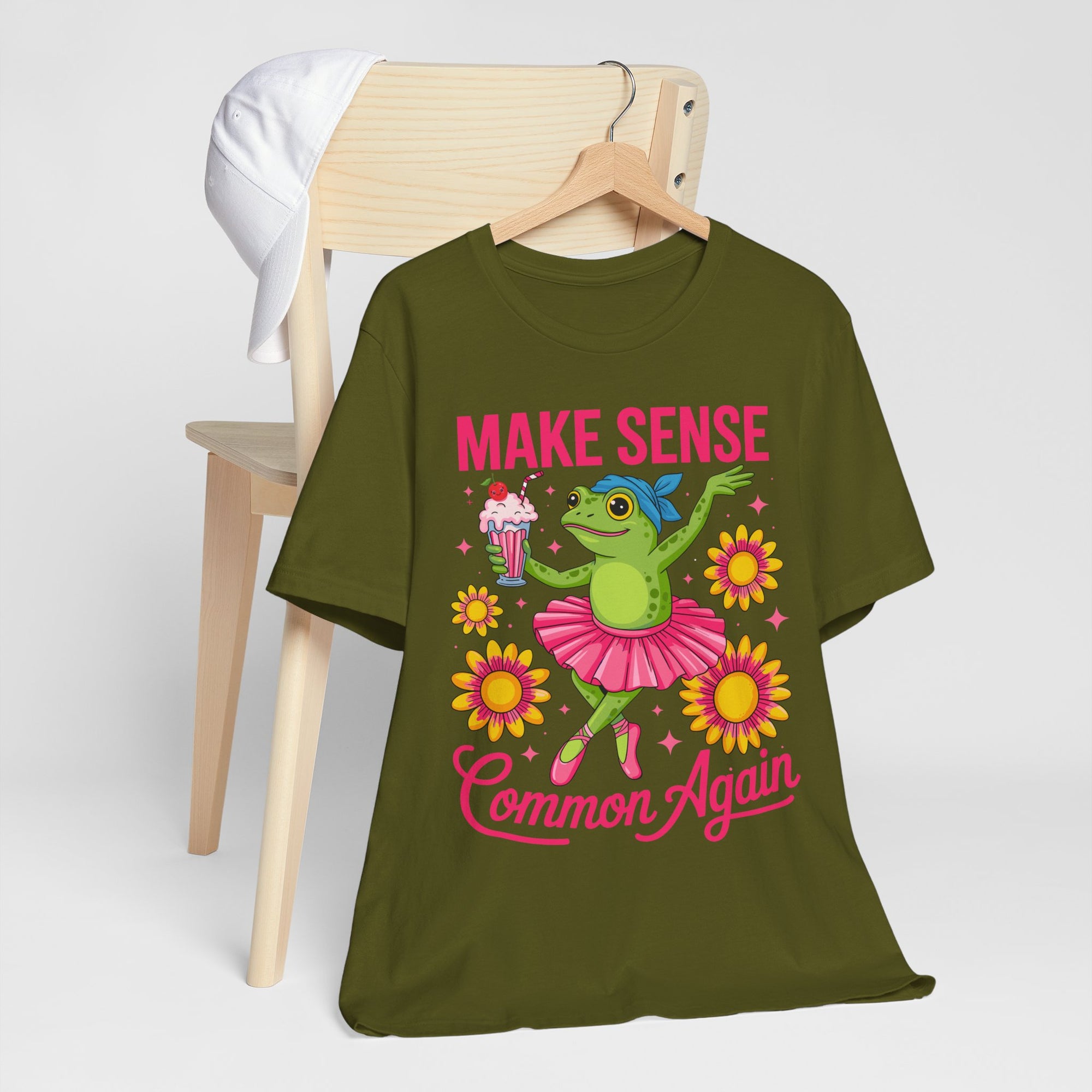 Make Sense Common Again T‑Shirt — Cute Dancing Frog Graphic Tee