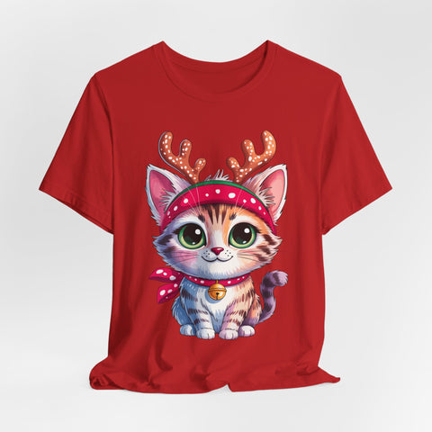 Cute Cat Holiday Tee Shirt, Unisex Cat Lover Gift, Christmas T-Shirt, Animal Graphic Tee, Fun Holiday Apparel