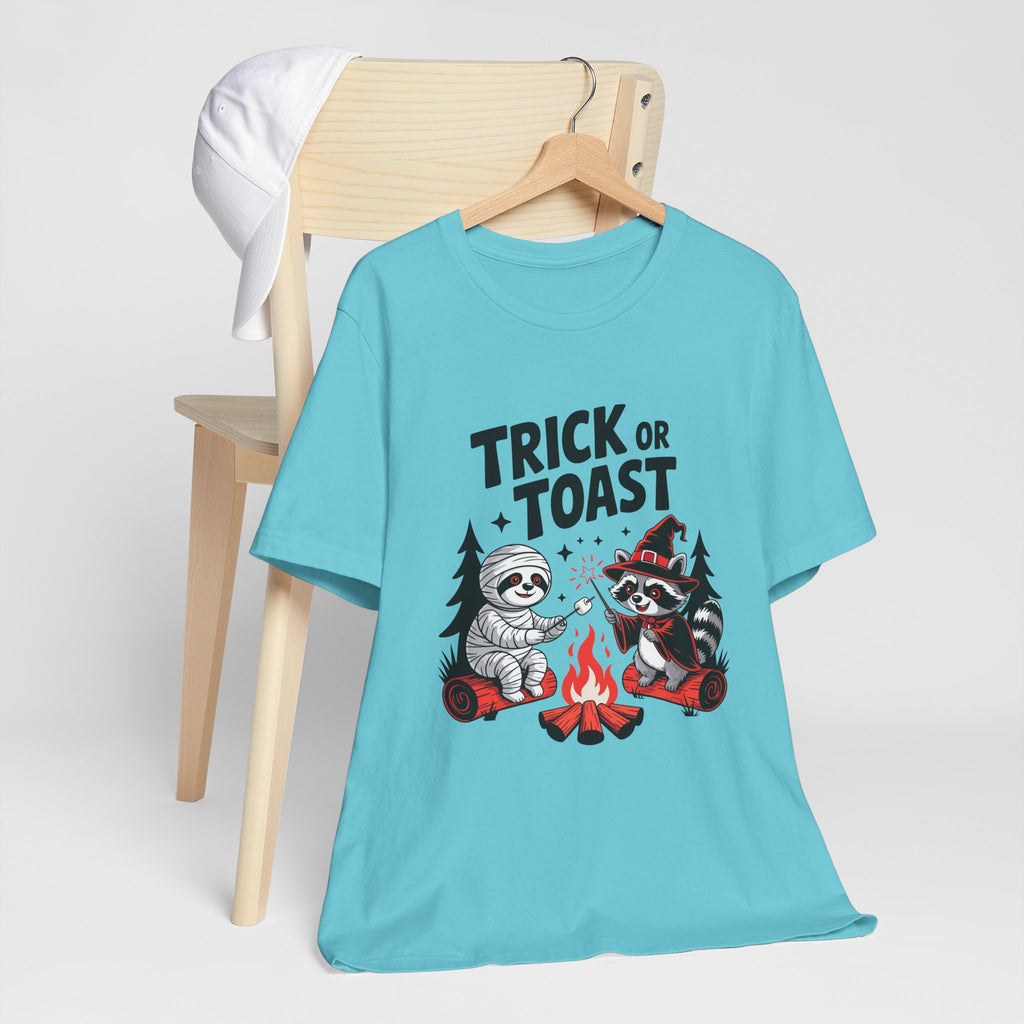 Graphic Tee for Outdoor Lovers - Trick or Toast Sloth & Raccoon, Perfect Fall Gift