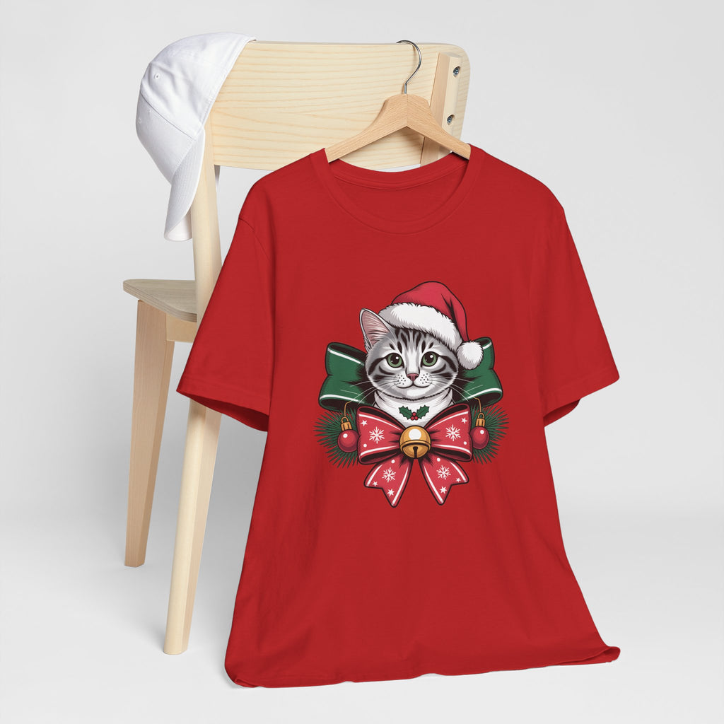 Festive Cat Christmas Tee, Cat Lover Gift, Holiday Shirt, Unisex T-Shirt
