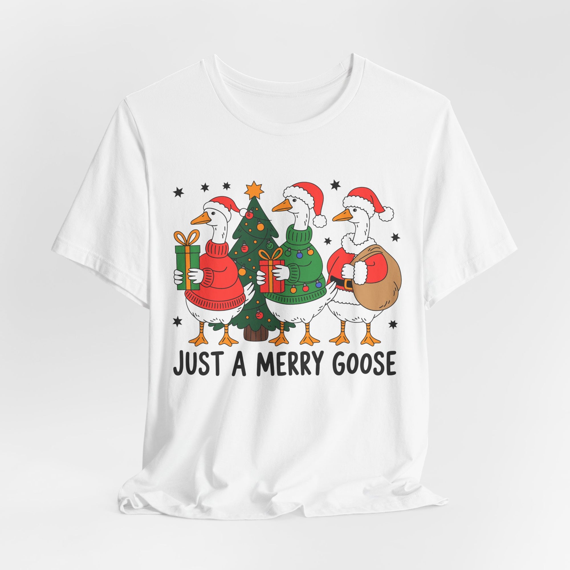 Festive Merry Goose T-Shirt, Christmas Tee, Holiday Apparel, Funny Gift, Unisex Tee, Seasonal Shirt