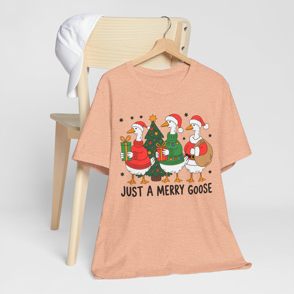 Festive Merry Goose T-Shirt, Christmas Tee, Holiday Apparel, Funny Gift, Unisex Tee, Seasonal Shirt