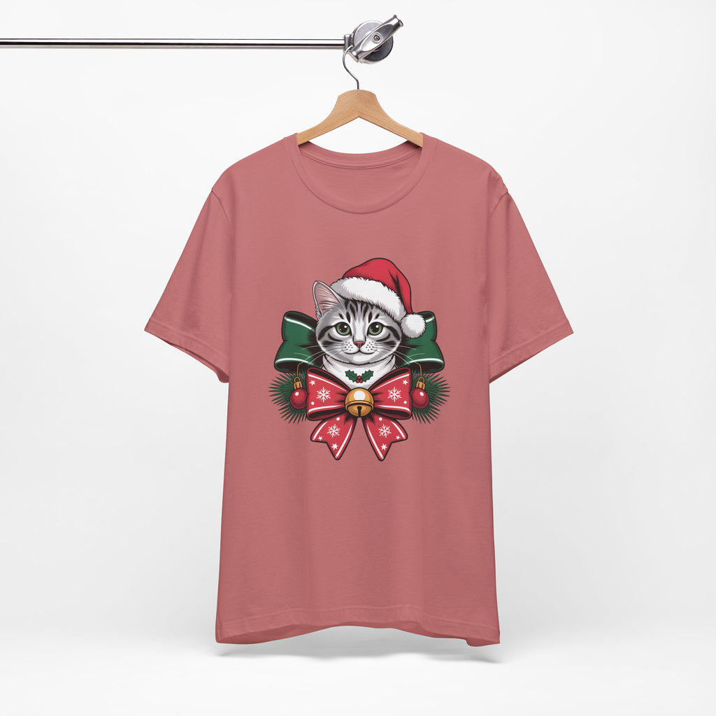 Festive Cat Christmas Tee, Cat Lover Gift, Holiday Shirt, Unisex T-Shirt