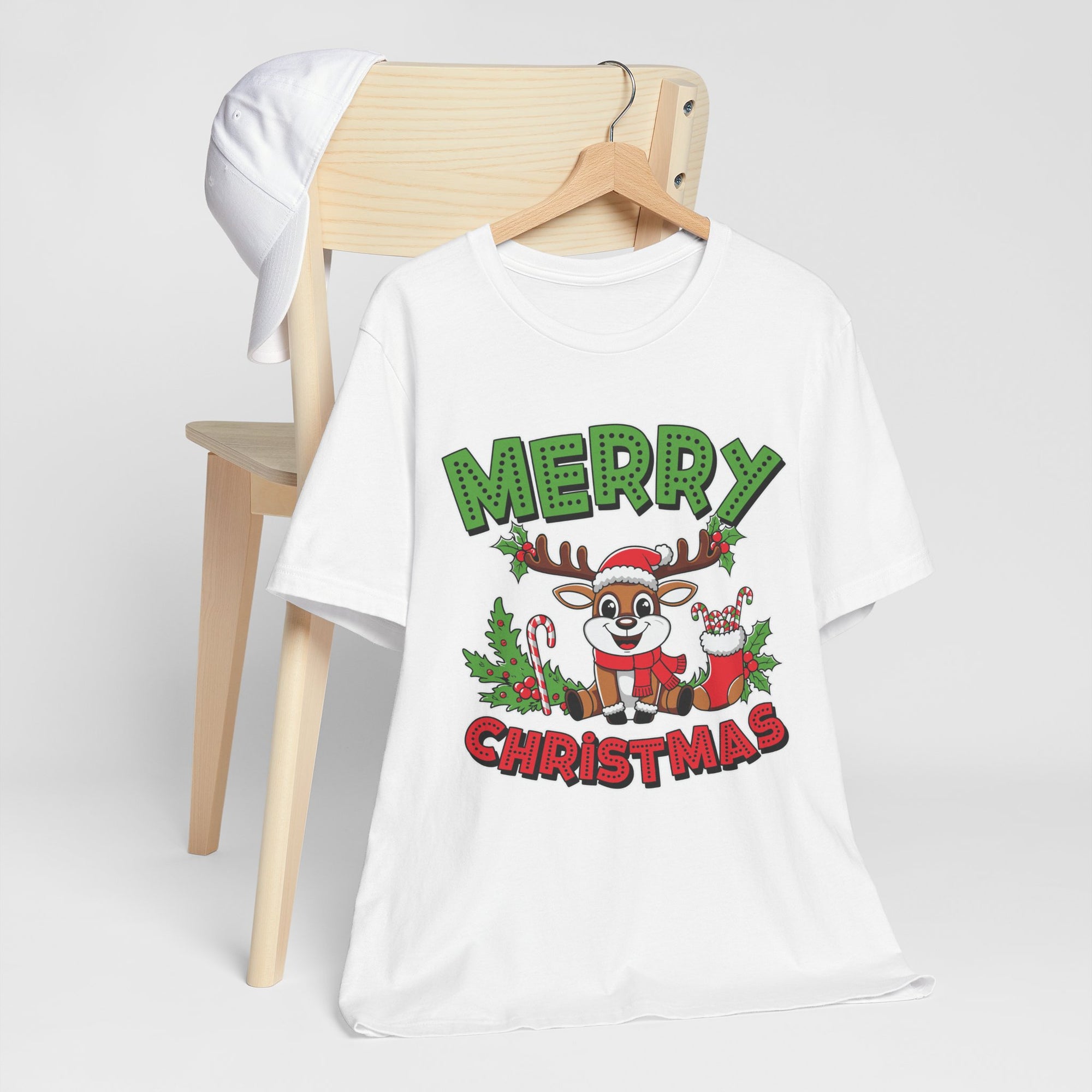 Merry Christmas Reindeer Tee, Festive Holiday Shirt, Unisex Christmas Apparel, Cute Gifts for Him/Her, Holiday Party Outfit