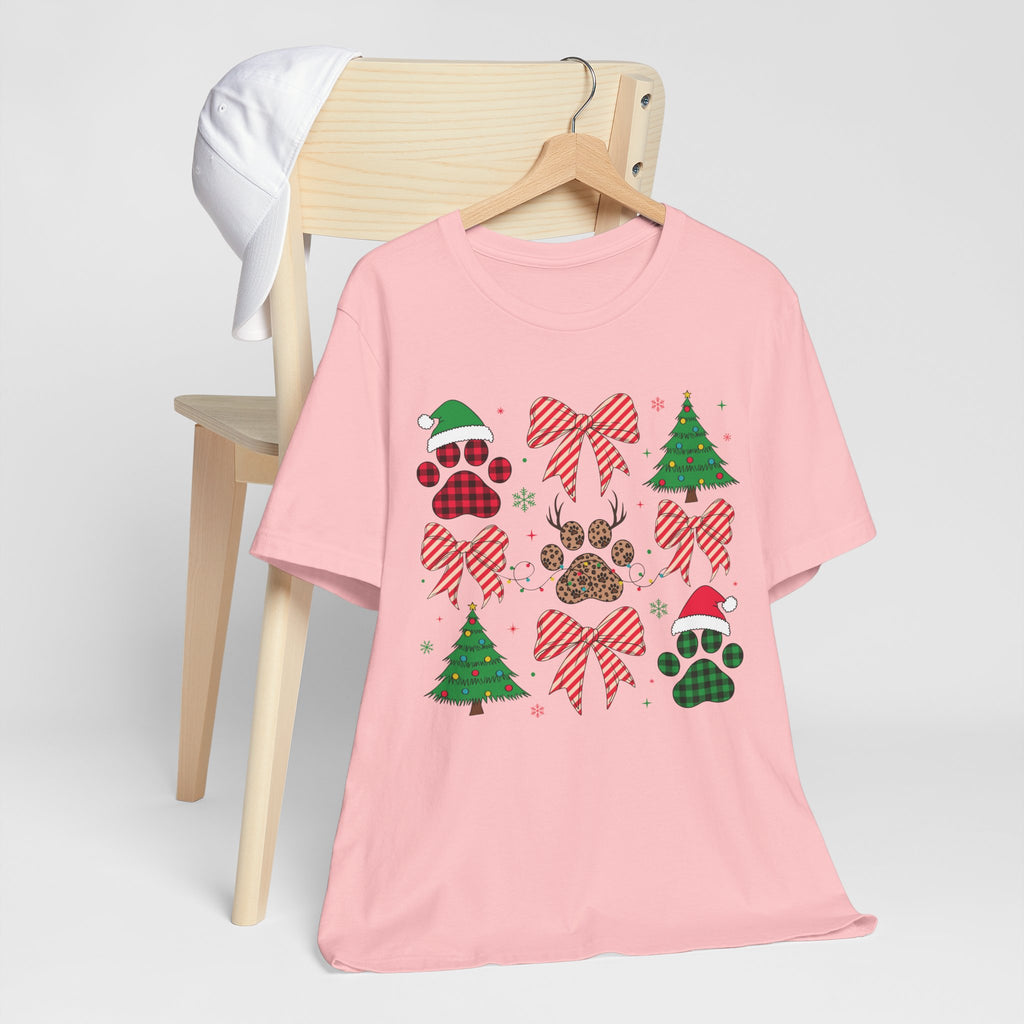 Festive Pet Lover Tee - Christmas Celebration Shirt, Holiday Gift for Dog Owners, Cute Winter Apparel, Paw Print T-Shirt, Unisex