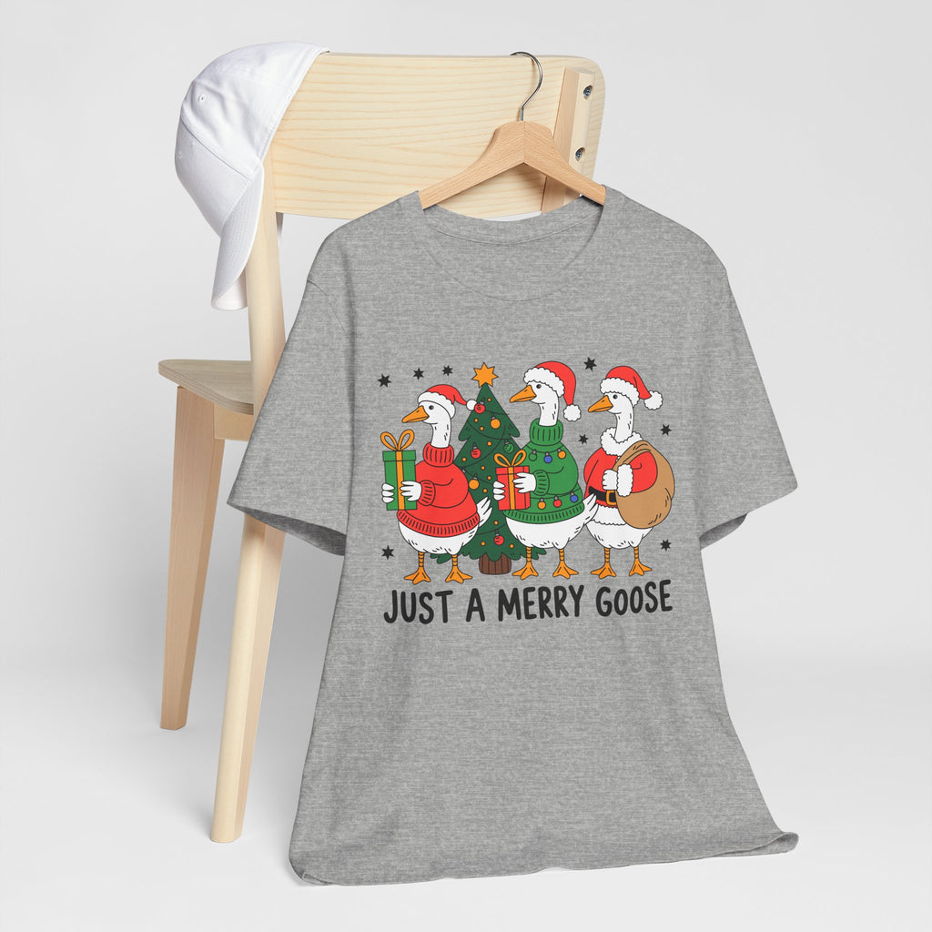 Festive Merry Goose T-Shirt, Christmas Tee, Holiday Apparel, Funny Gift, Unisex Tee, Seasonal Shirt