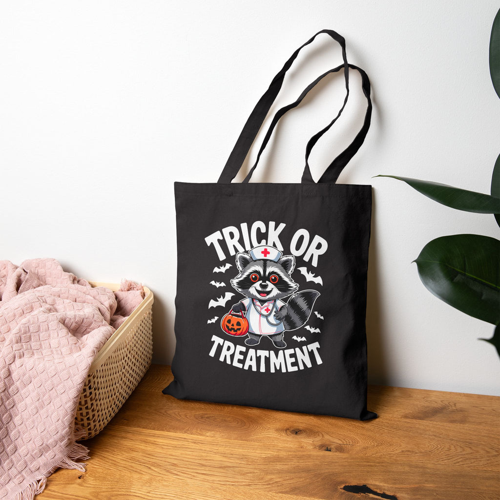Halloween Tote Bag with Trick or Treatment Raccoon