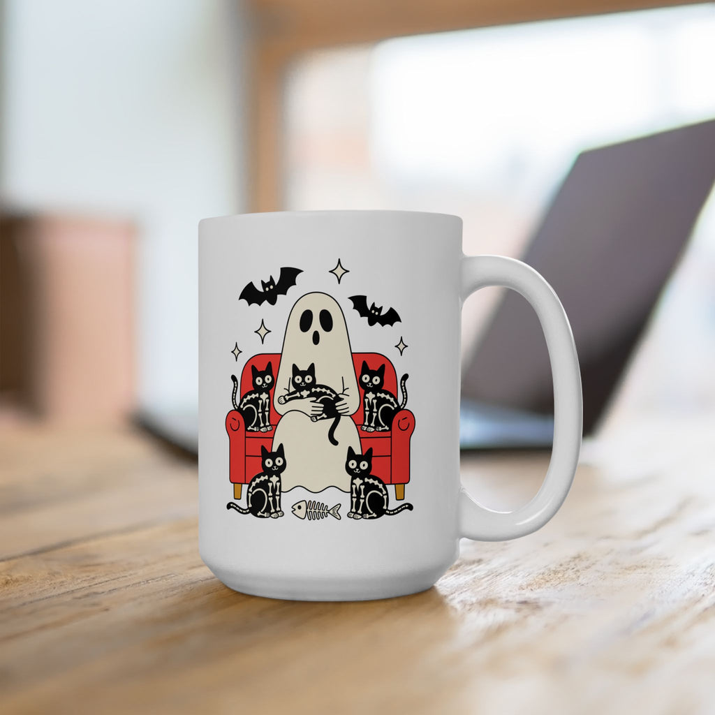 Cozy Cat Vibes Ceramic Mug, Cat Lover Gift, Cute Coffee Cup for Home, Halloween Decor, 11oz or 15oz