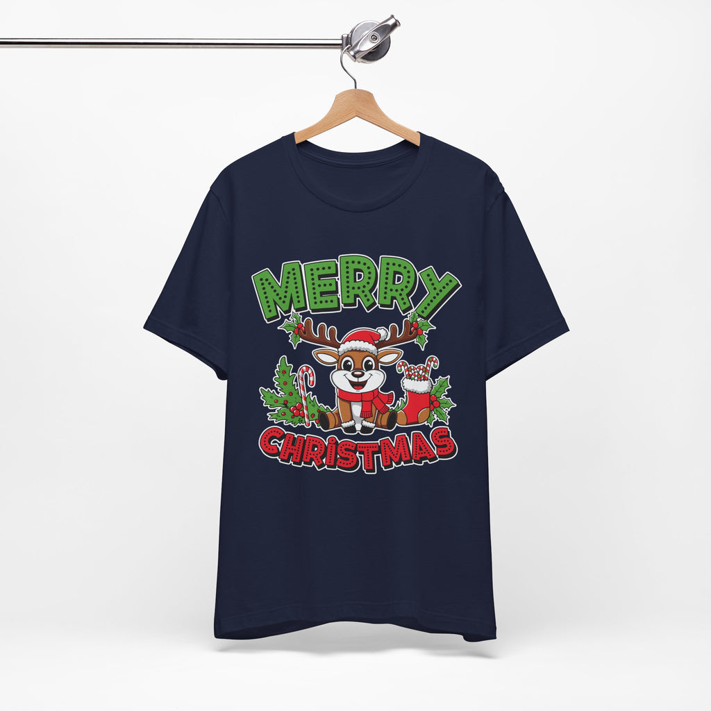 Merry Christmas Reindeer Tee, Festive Holiday Shirt, Unisex Christmas Apparel, Cute Gifts for Him/Her, Holiday Party Outfit