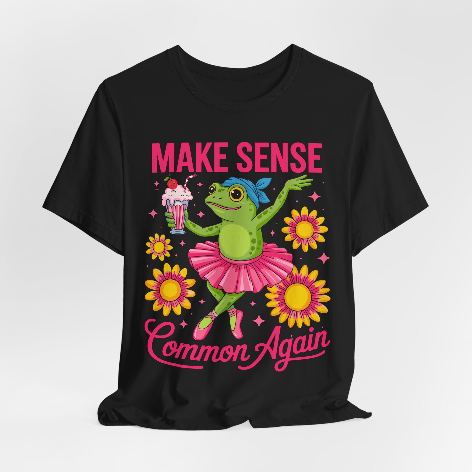 Make Sense Common Again T‑Shirt — Cute Dancing Frog Graphic Tee