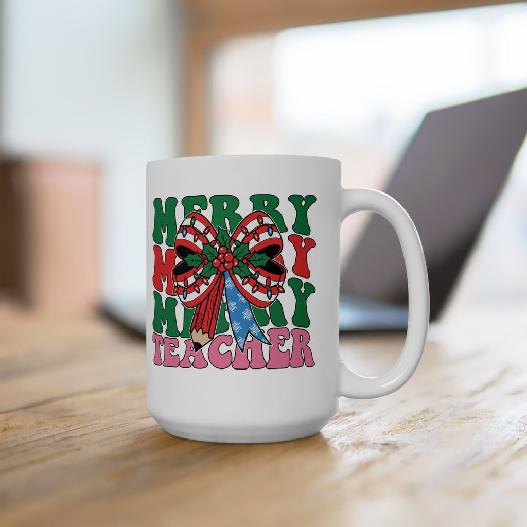 Merry Christmas Teacher Mug – Festive Holiday Coffee Cup Gift