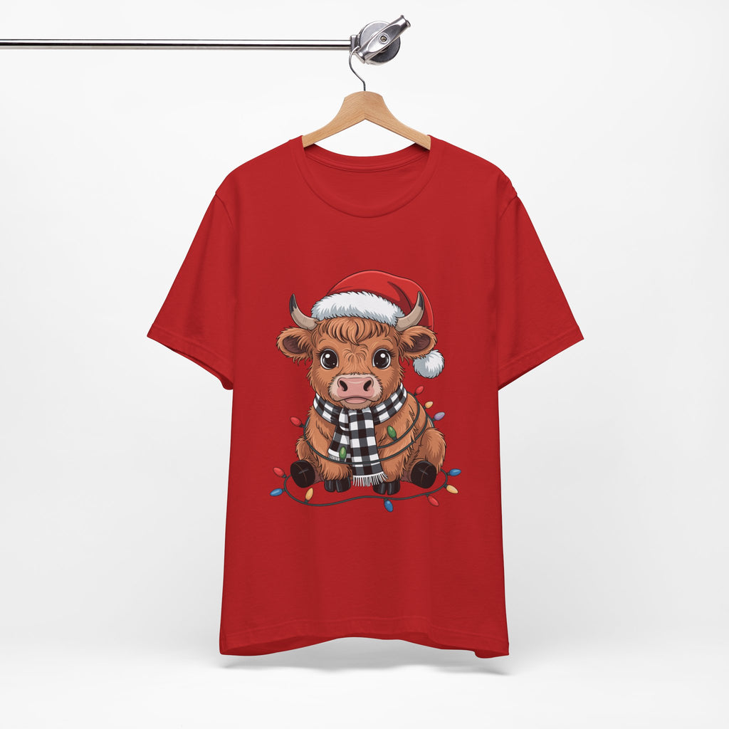 Festive Cow Christmas Tee, Unisex Holiday Shirt, Cute Animal T-Shirt