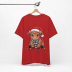 Festive Cow Christmas Tee, Unisex Holiday Shirt, Cute Animal T-Shirt