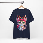Cute Cat Holiday Tee Shirt, Unisex Cat Lover Gift, Christmas T-Shirt, Animal Graphic Tee, Fun Holiday Apparel
