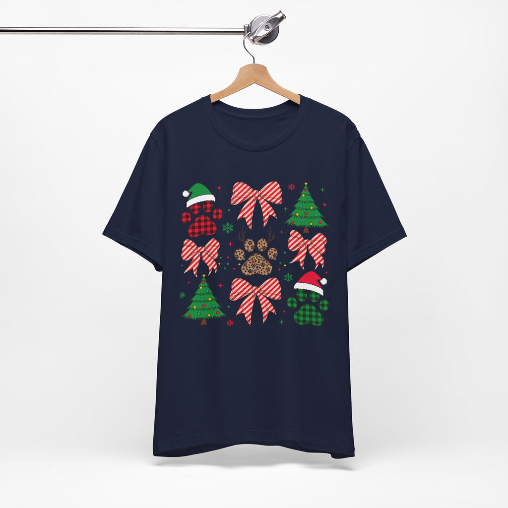 Festive Pet Lover Tee - Christmas Celebration Shirt, Holiday Gift for Dog Owners, Cute Winter Apparel, Paw Print T-Shirt, Unisex