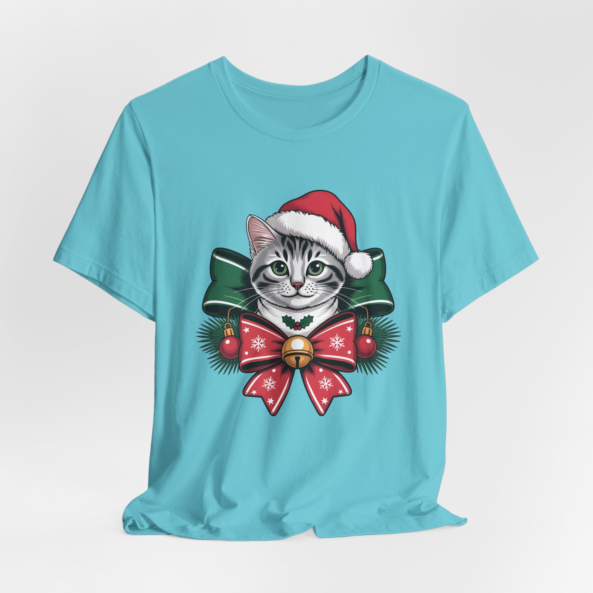 Festive Cat Christmas Tee, Cat Lover Gift, Holiday Shirt, Unisex T-Shirt
