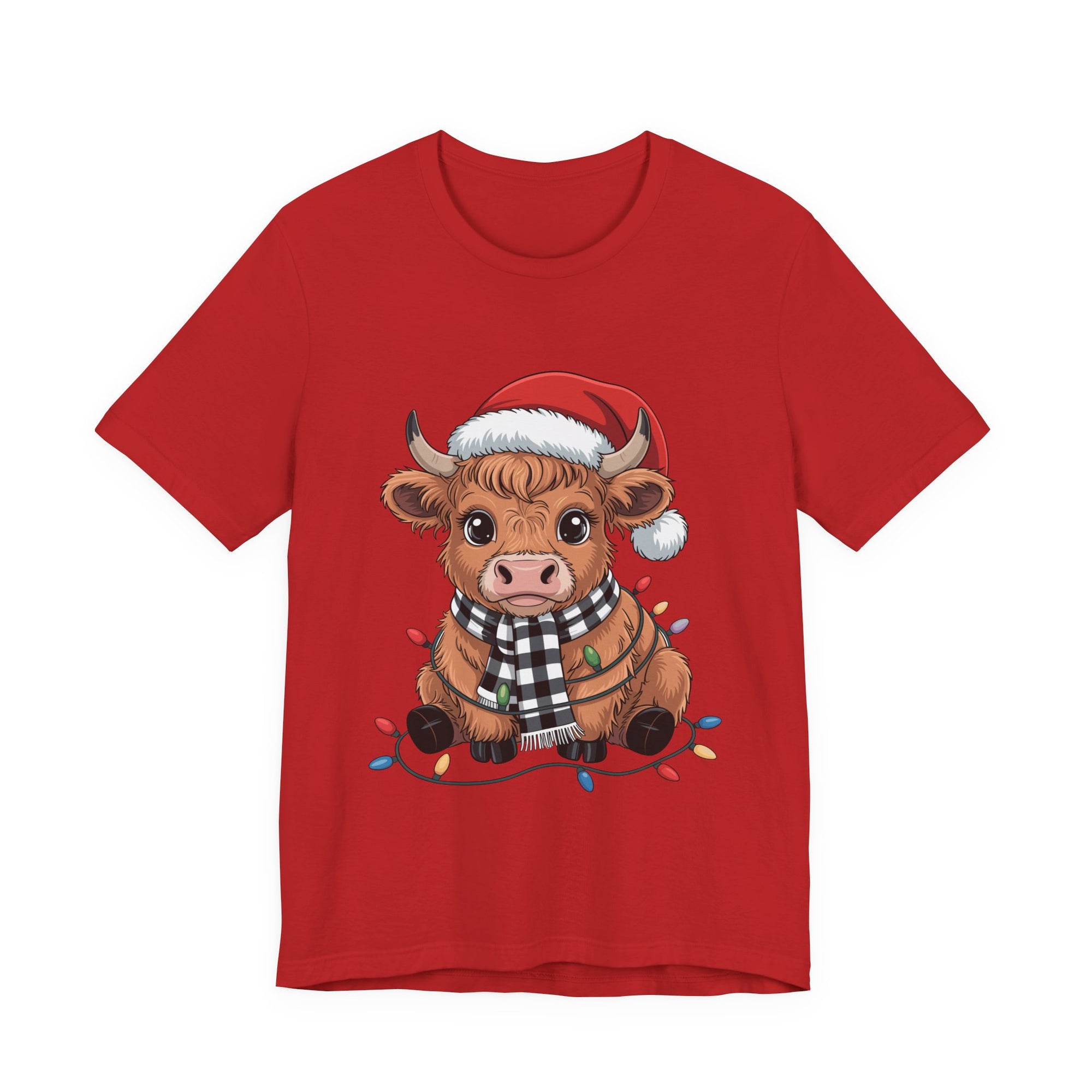 Festive Cow Christmas Tee, Unisex Holiday Shirt, Cute Animal T-Shirt