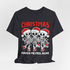 Skeleton Christmas Tee, Holiday Shirt, Unisex Christmas T-Shirt, Fun Winter Apparel, Party Outfit.
