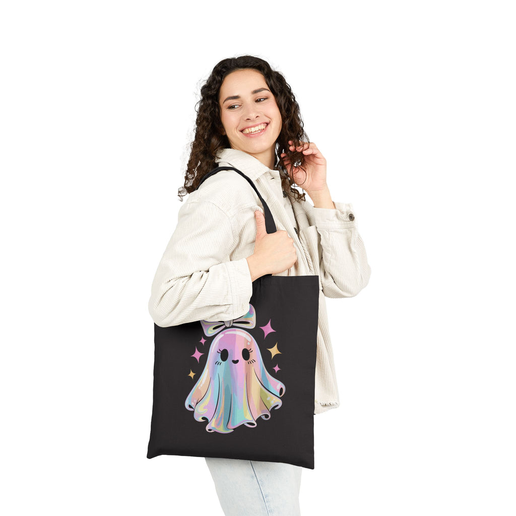 Cute Ghost Tote Bag – Fun Rainbow Halloween Reusable Canvas