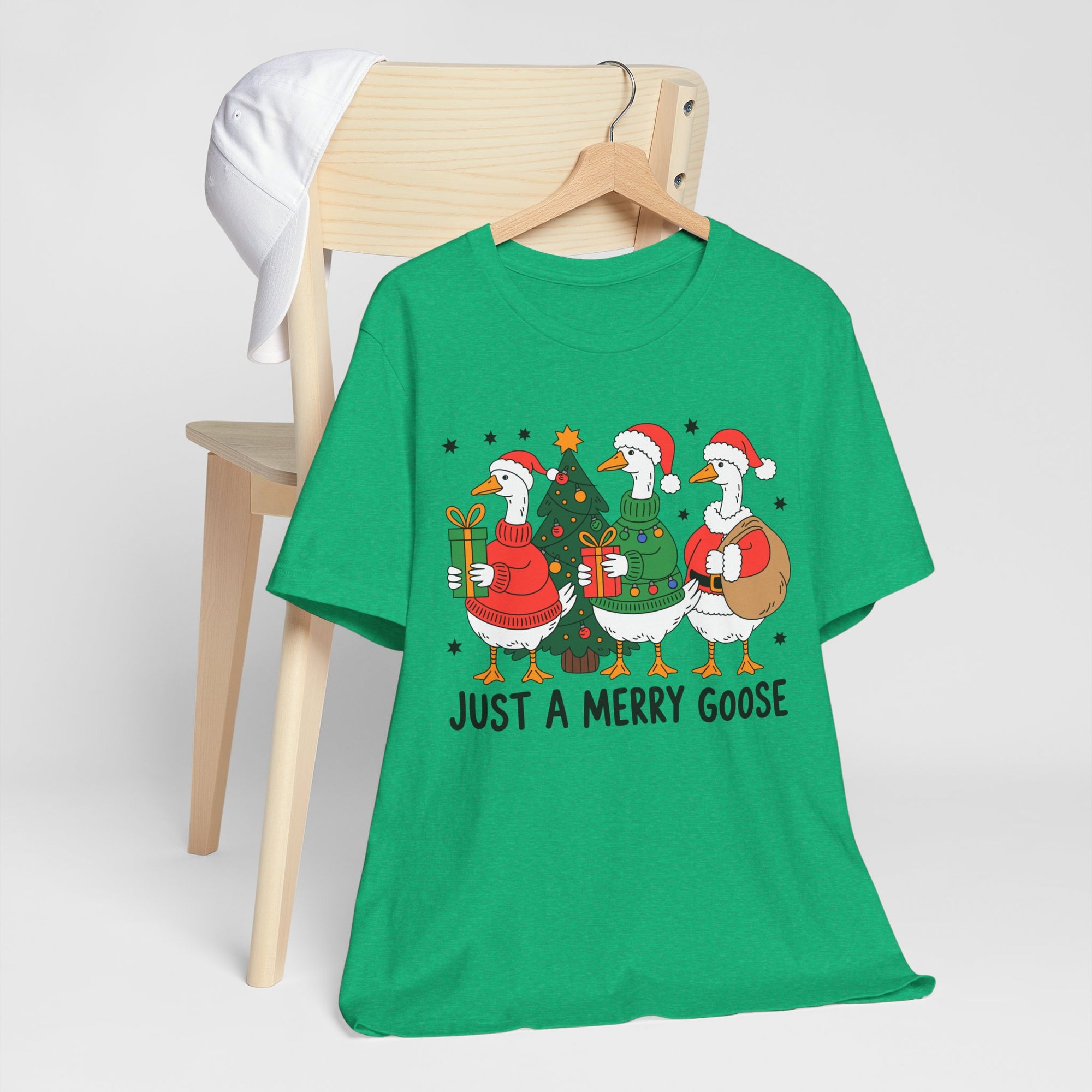 Festive Merry Goose T-Shirt, Christmas Tee, Holiday Apparel, Funny Gift, Unisex Tee, Seasonal Shirt