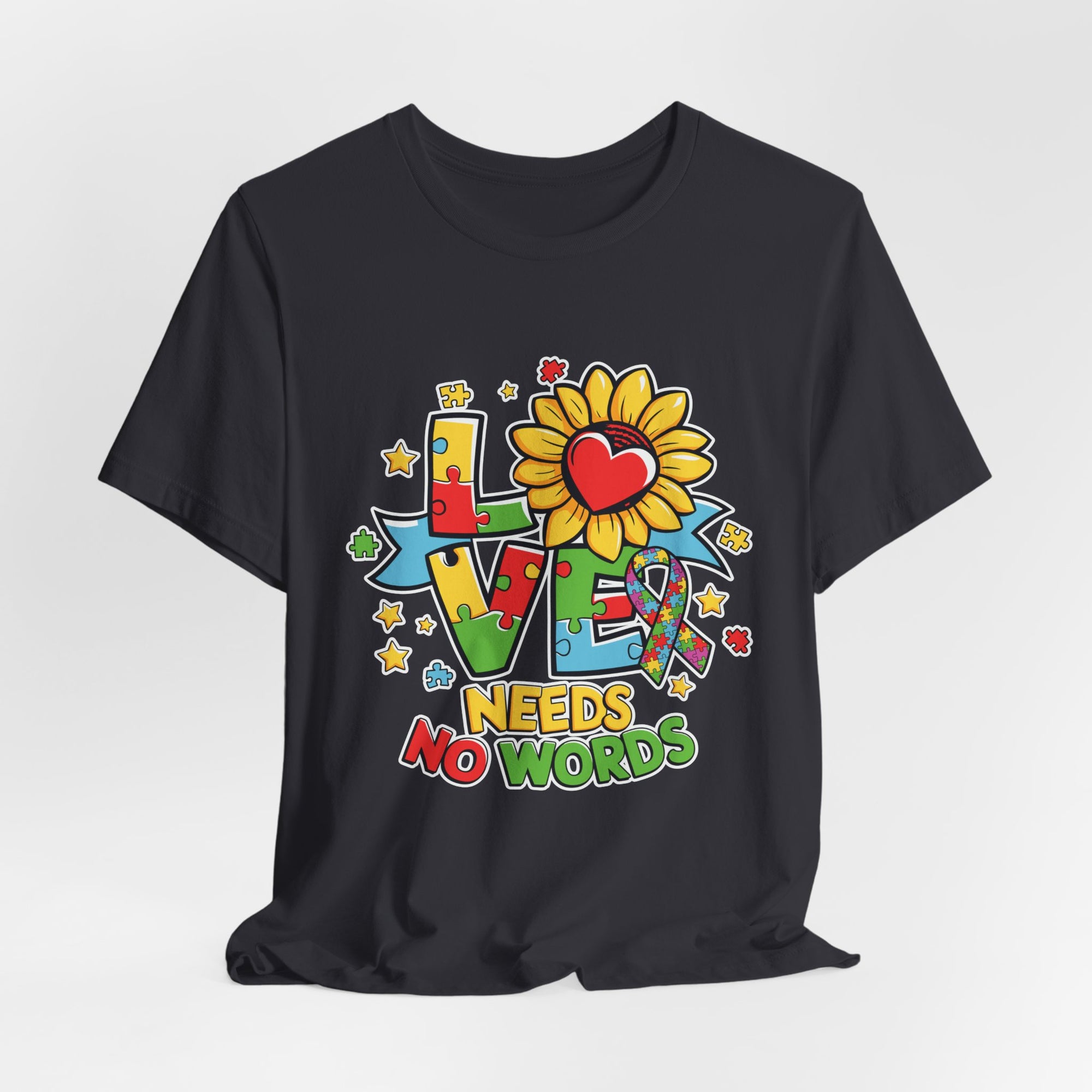 Colorful Love Needs No Words Tee, Unisex Graphic Tee
