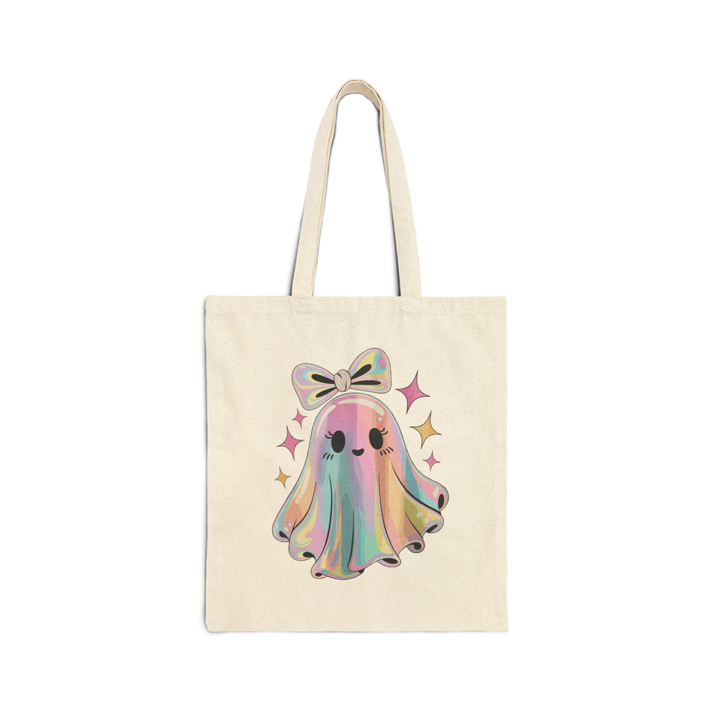 Cute Ghost Tote Bag – Fun Rainbow Halloween Reusable Canvas